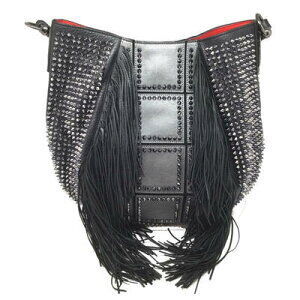 Christian Louboutin Spike Studs Lucky Hobo Shoulder Bag Leather Black